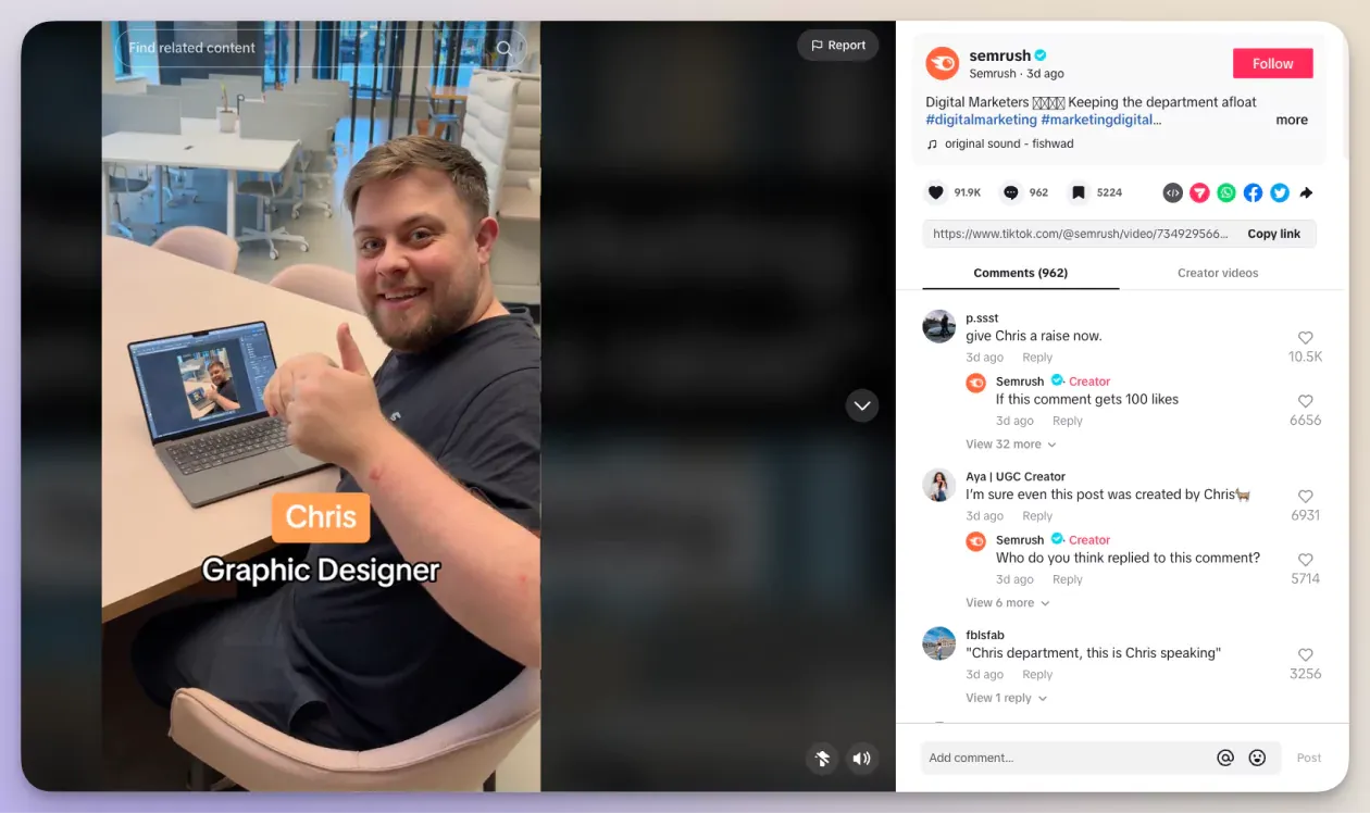 SemRush TikTok post