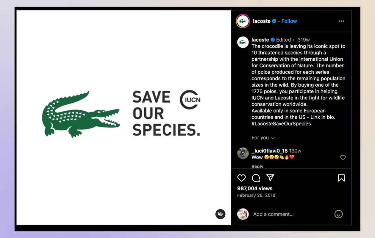 Lacoste’s Save Our Species Instagram Campaign
