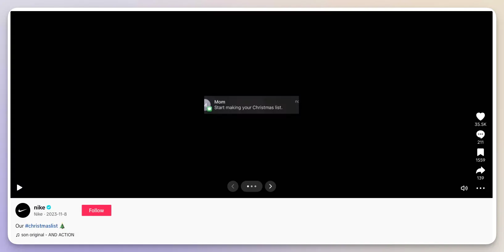 Here's a TikTok post from Nike