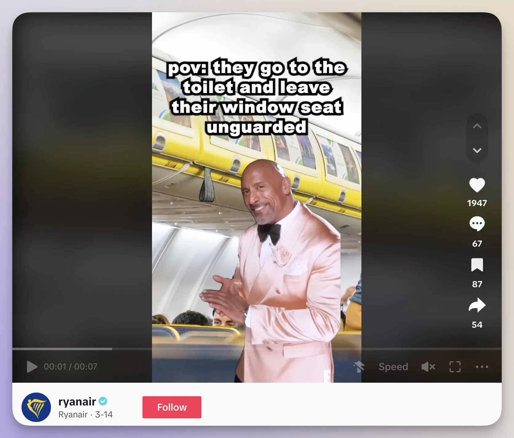Ryanair uses trending templates for its TikTok videos