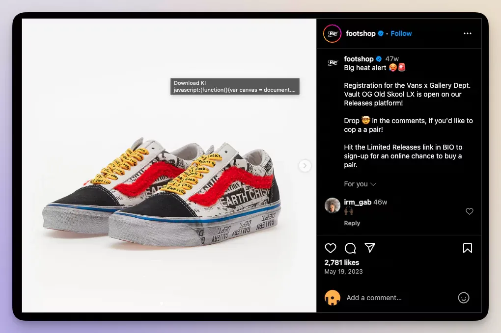 Footshop’s cop or drop Instagram post idea