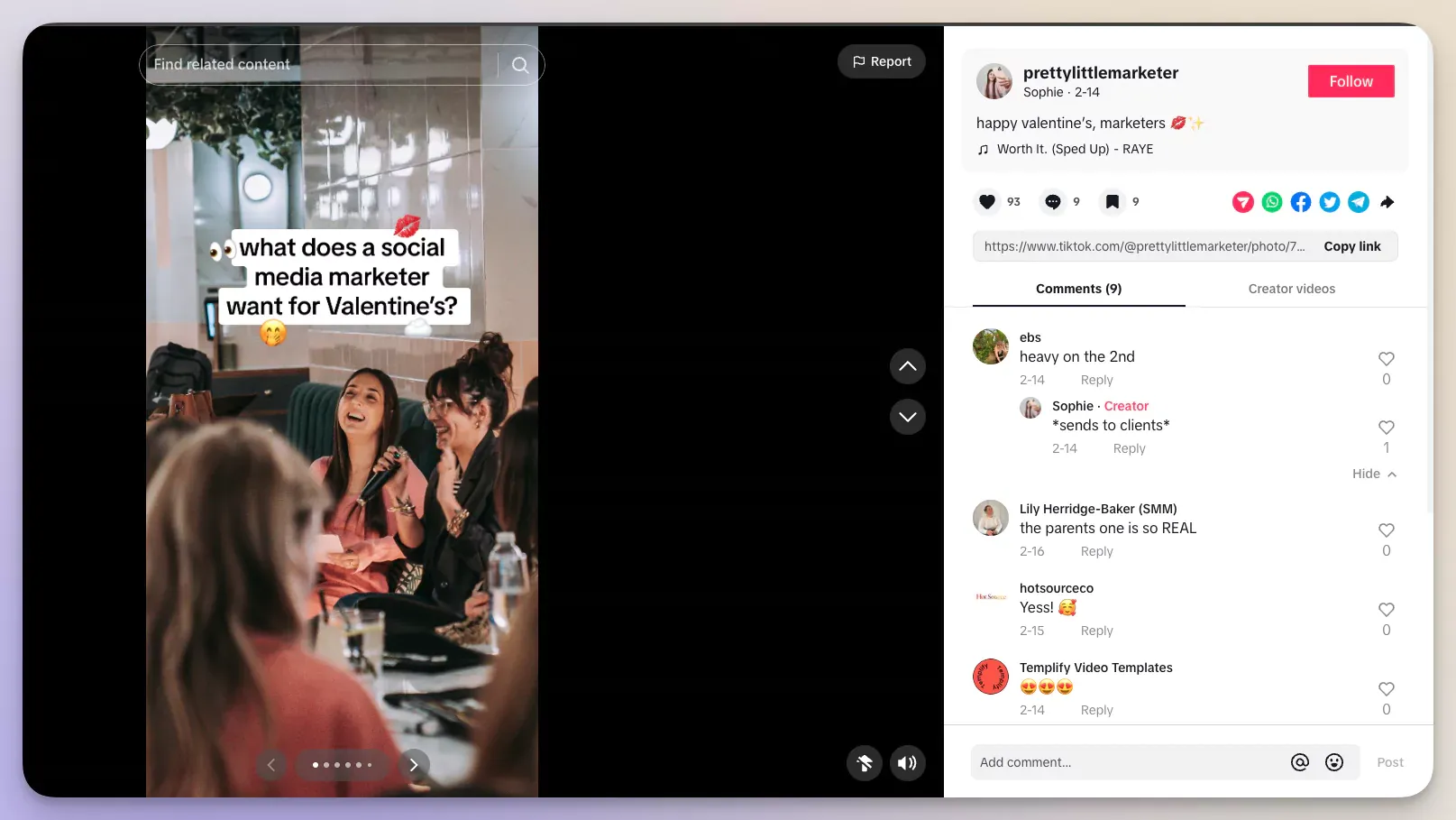 Q&A session as a TikTok post from Pretty Little Marketer