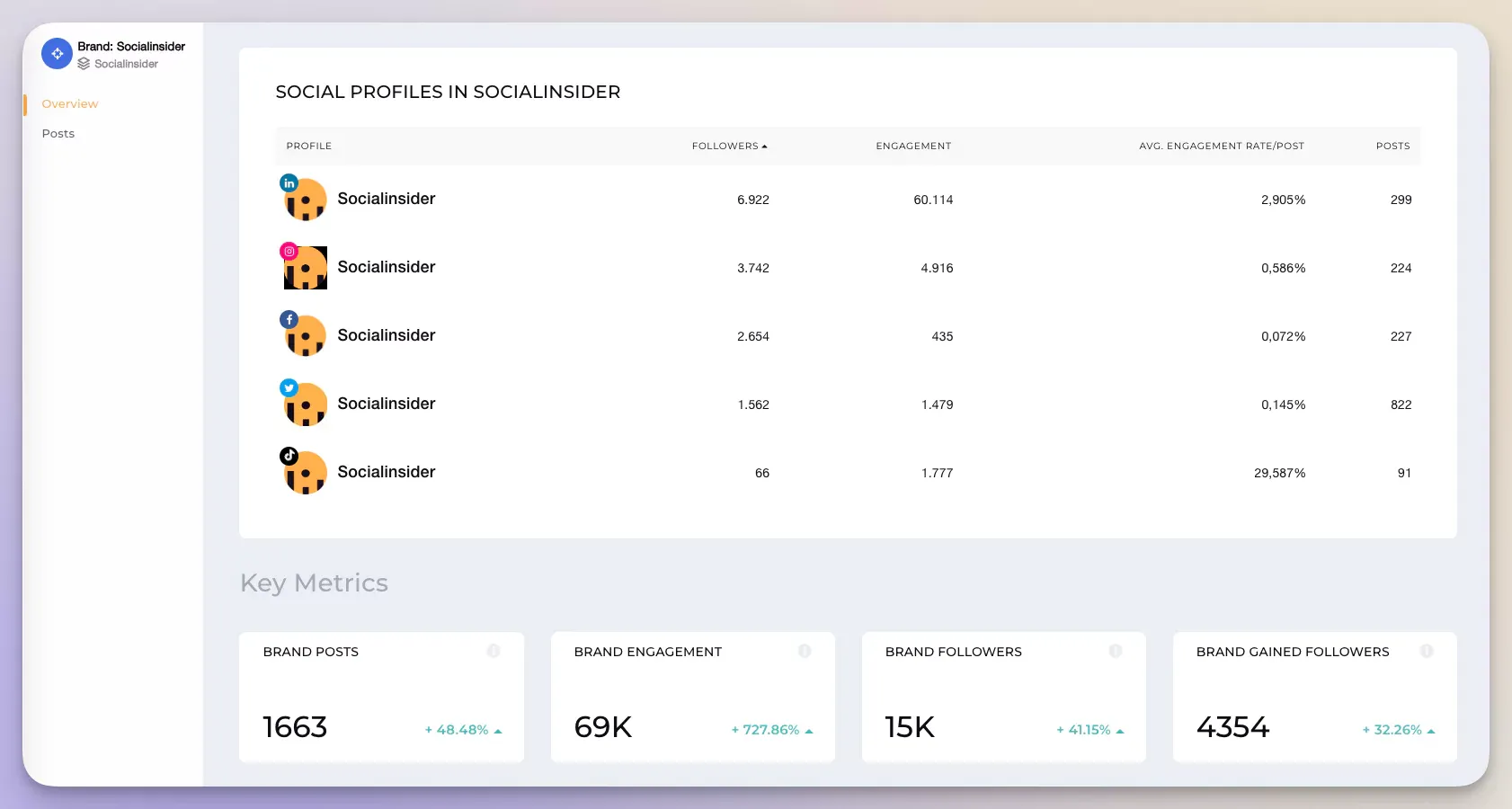 Here's a screenshot from Socialinsider's dashboard where you can conduct a brand audit