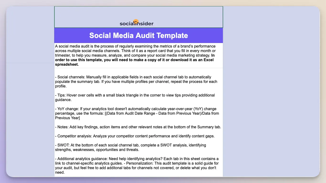Social media audit template