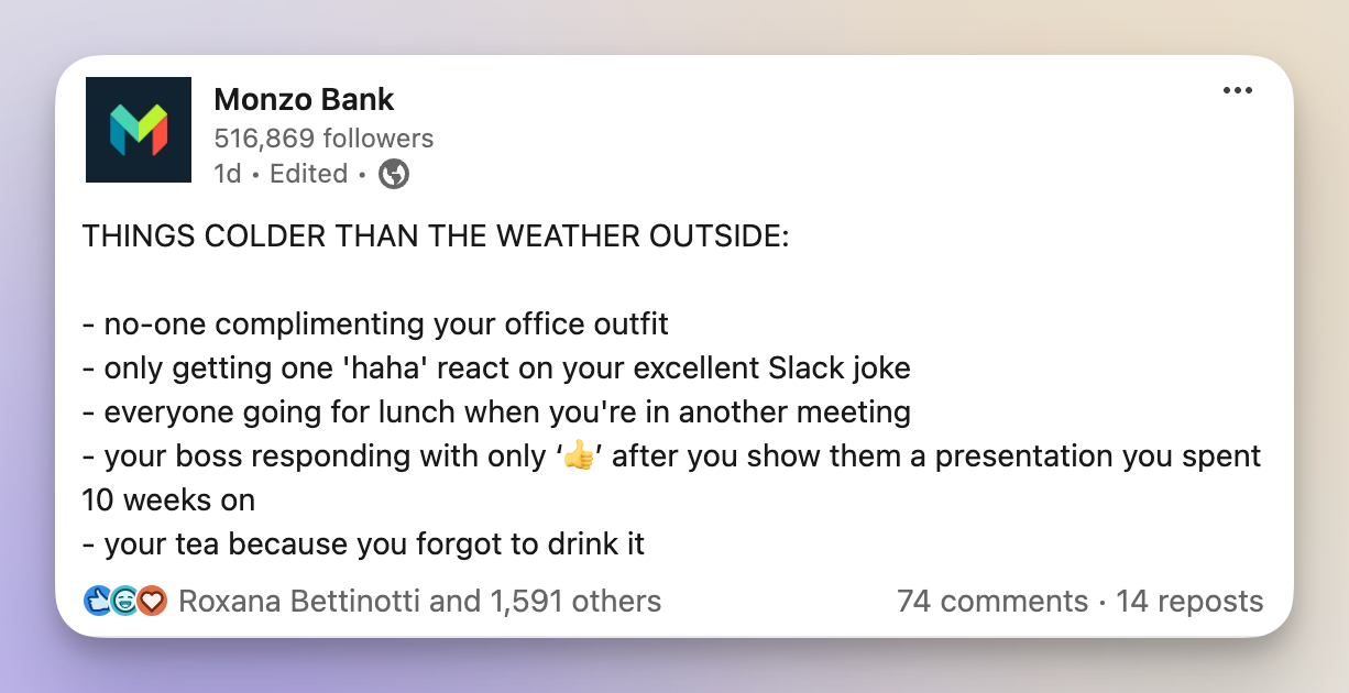 monzo linkedin post