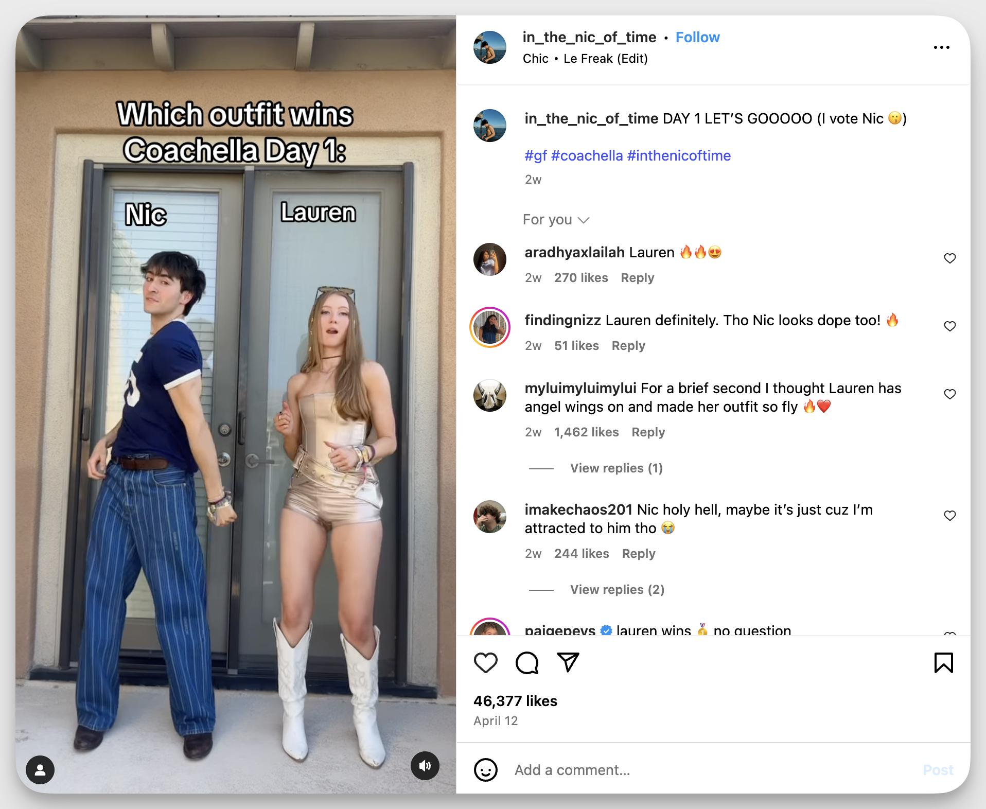 Le freak popular sound on Instagram