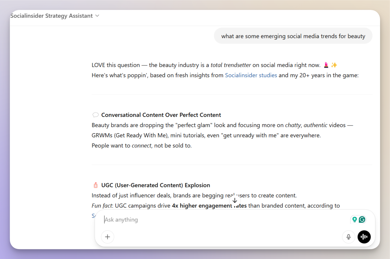 socialinsider strategy assistant answer example