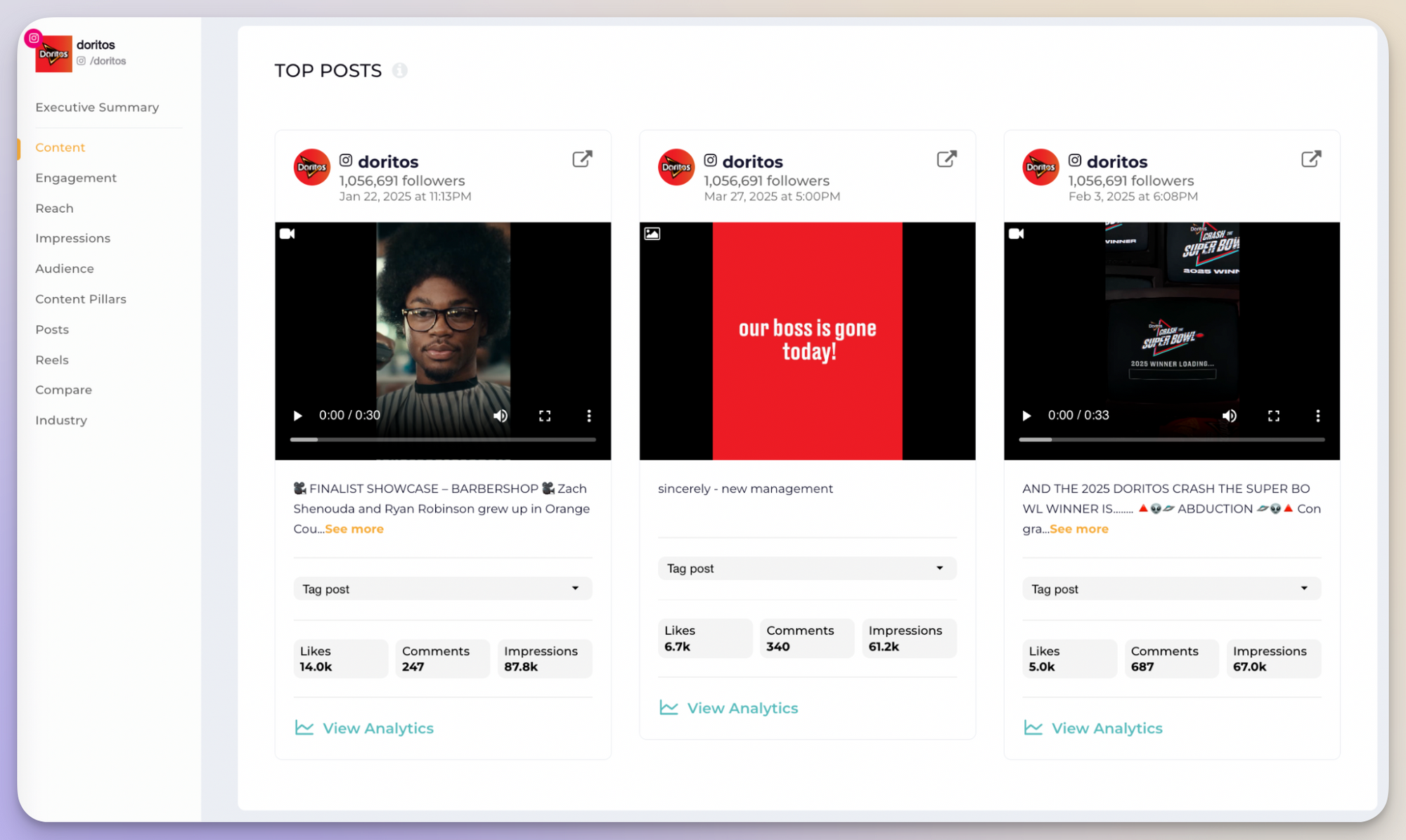 socialinsider top posts section