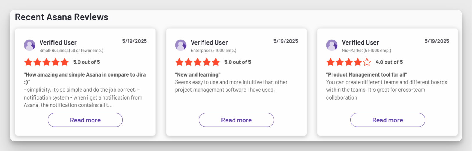 asana reviews example