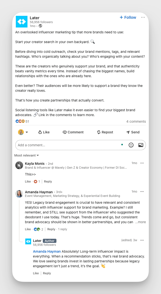 later linkedin post