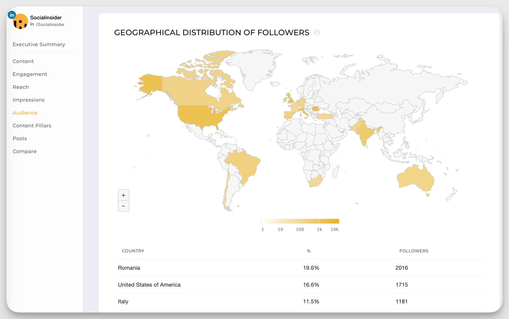 socialinsider geographic distribution of followers