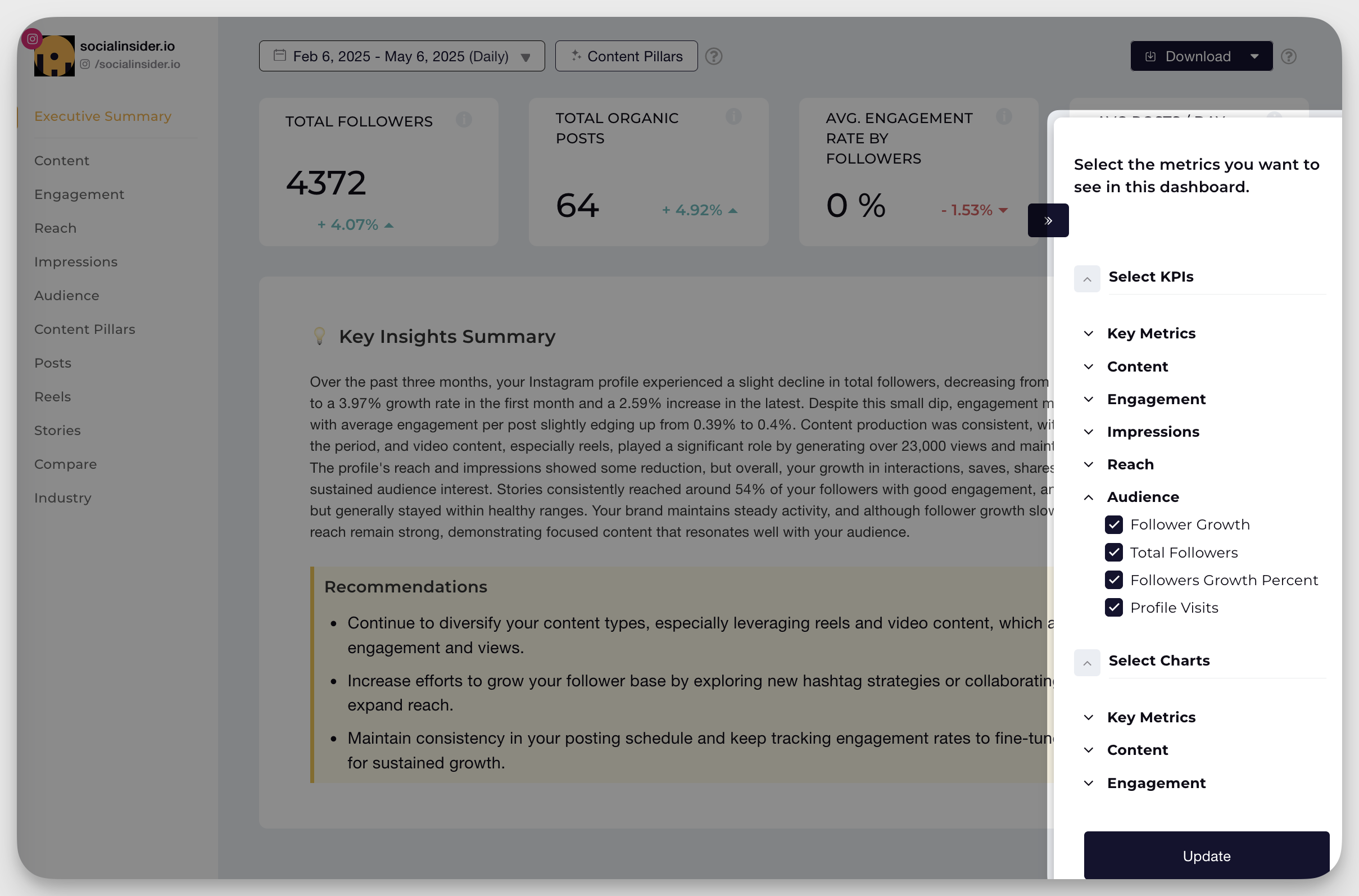 socialinsider instagram dashboard