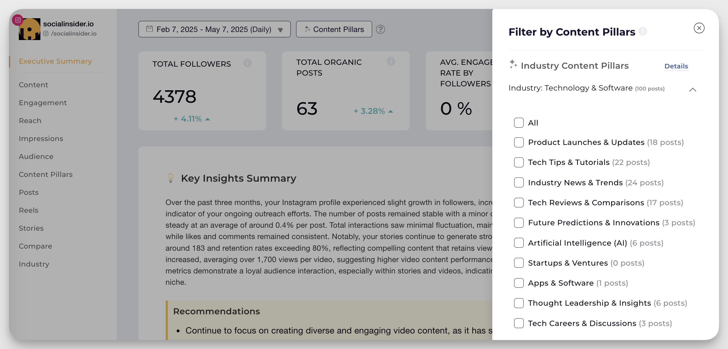 socialinsider instagram industry content pillars