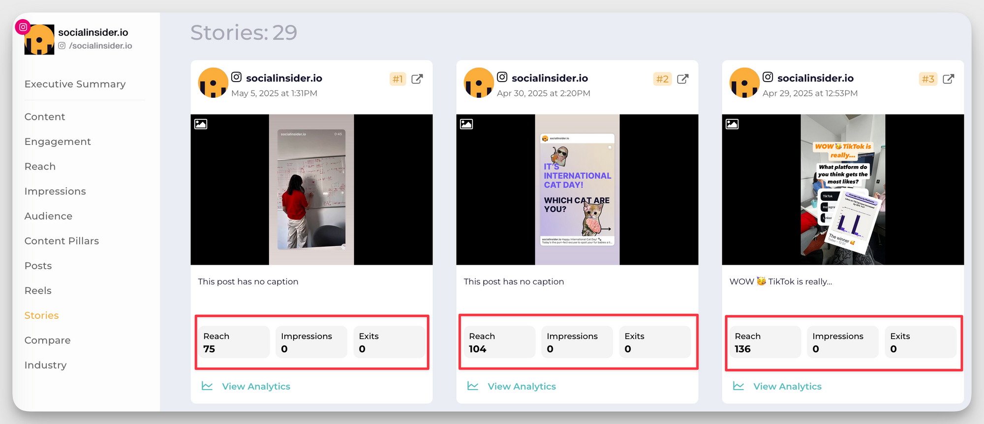 socialinsider instagram stories analytics