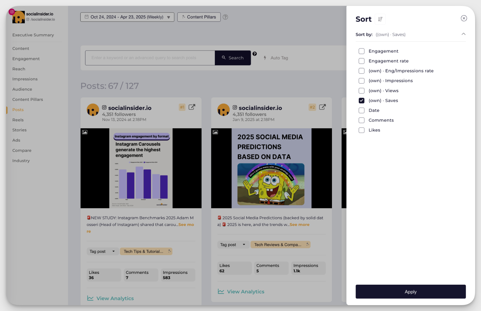 socialinsider top posts feature