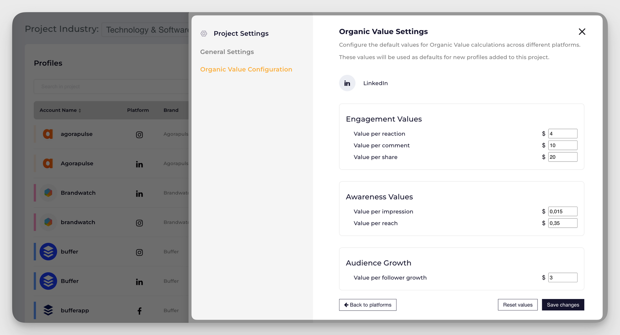orgaic value setting