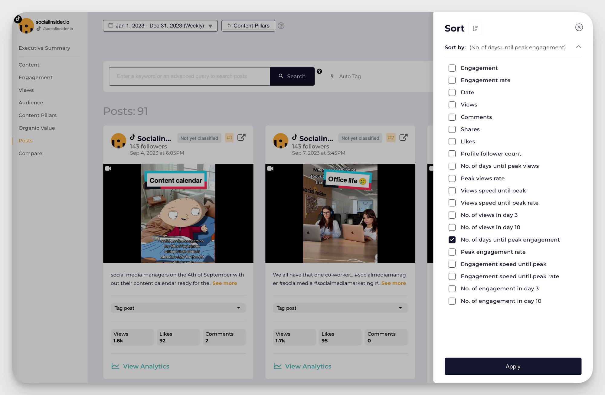 socialinsider tiktok custom metrics