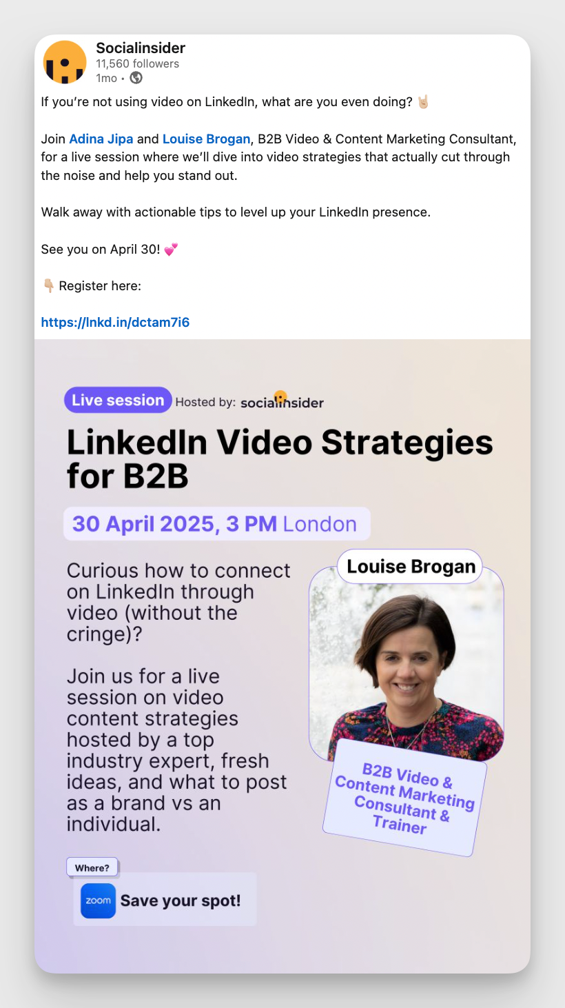 socialinsider linkedin webinar example