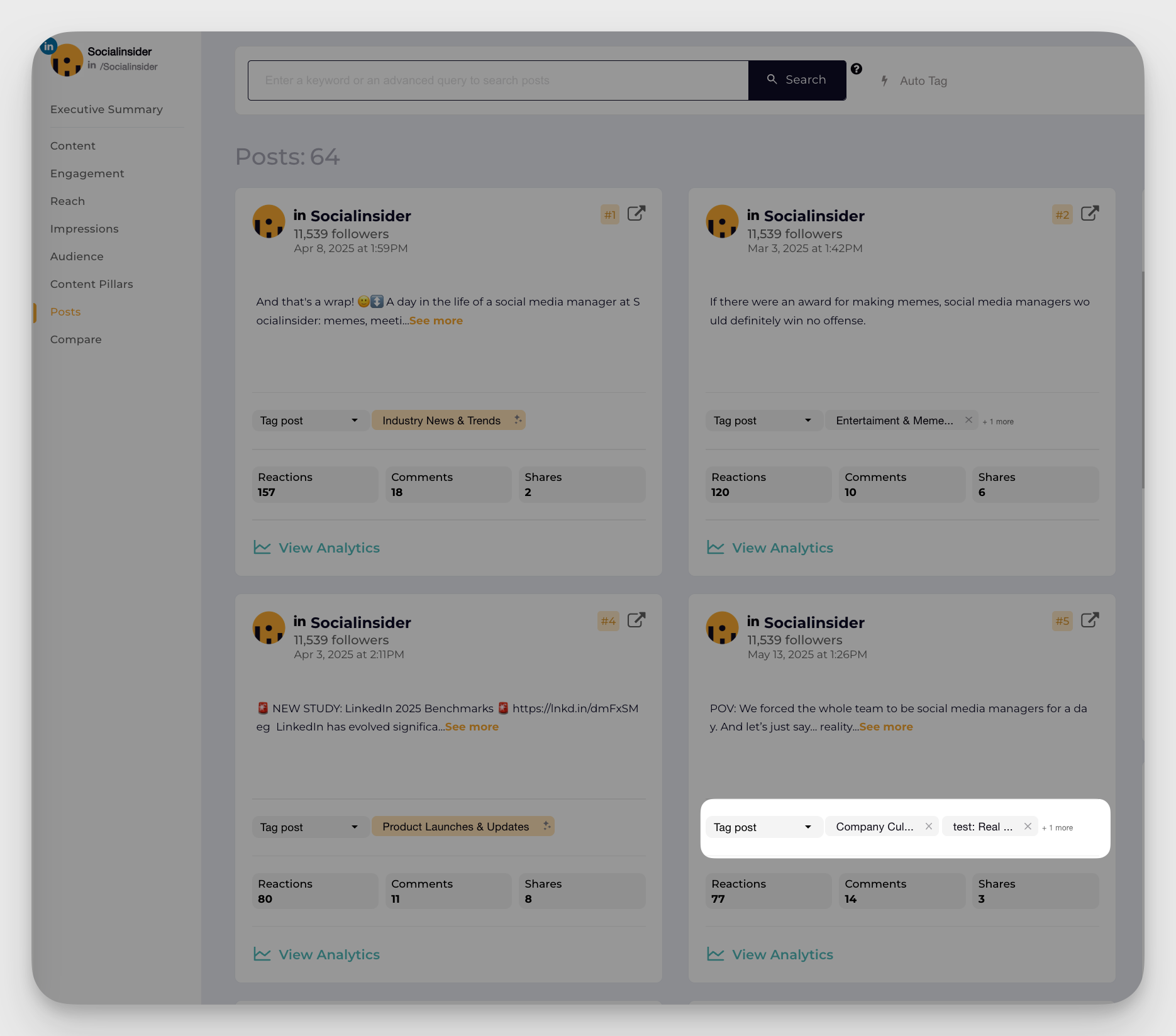 socialinsider manual tagging feature