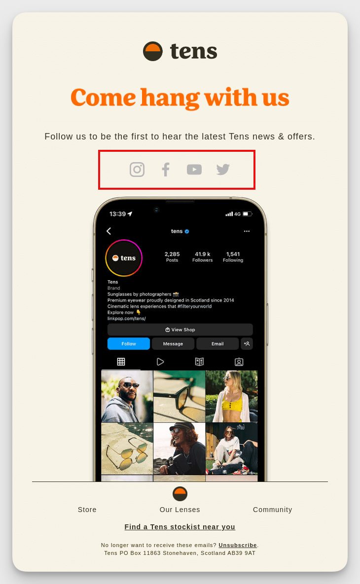 social insertions in email example