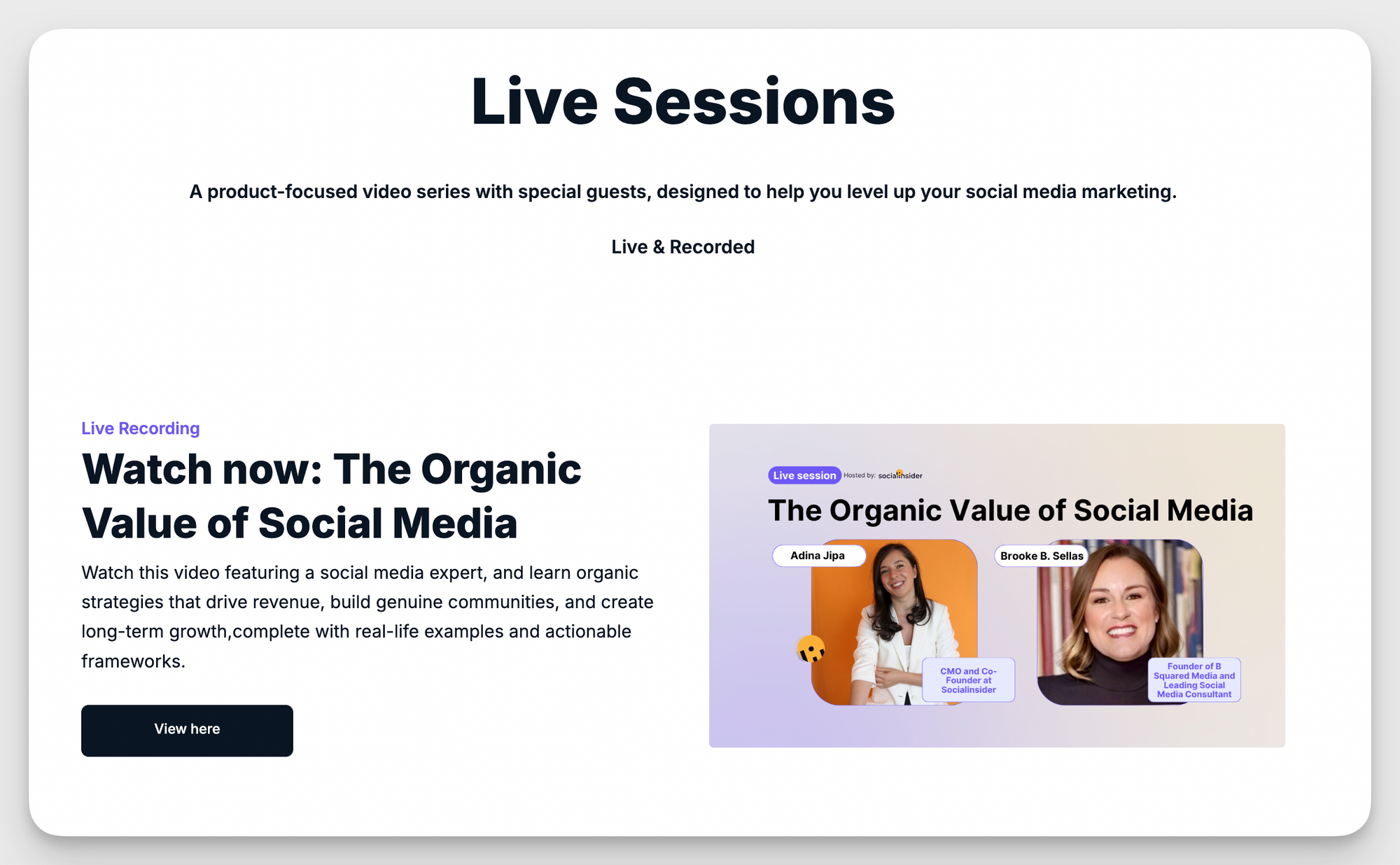 socialinsider live sessions page