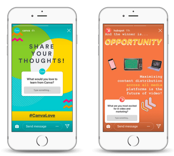 See how Canva and Hubspot are using the Instagram Questions Sticker feature