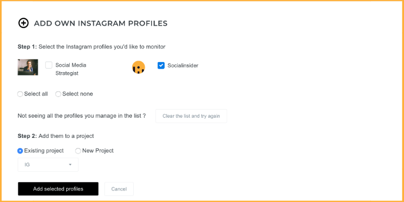 Add the profiles you'd like to analyze data