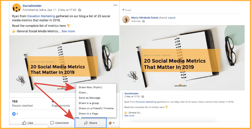 Facebook allows you to share other's content on your timeline