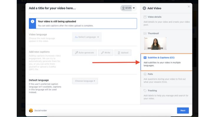 Facebook's video ecosystem to write captions