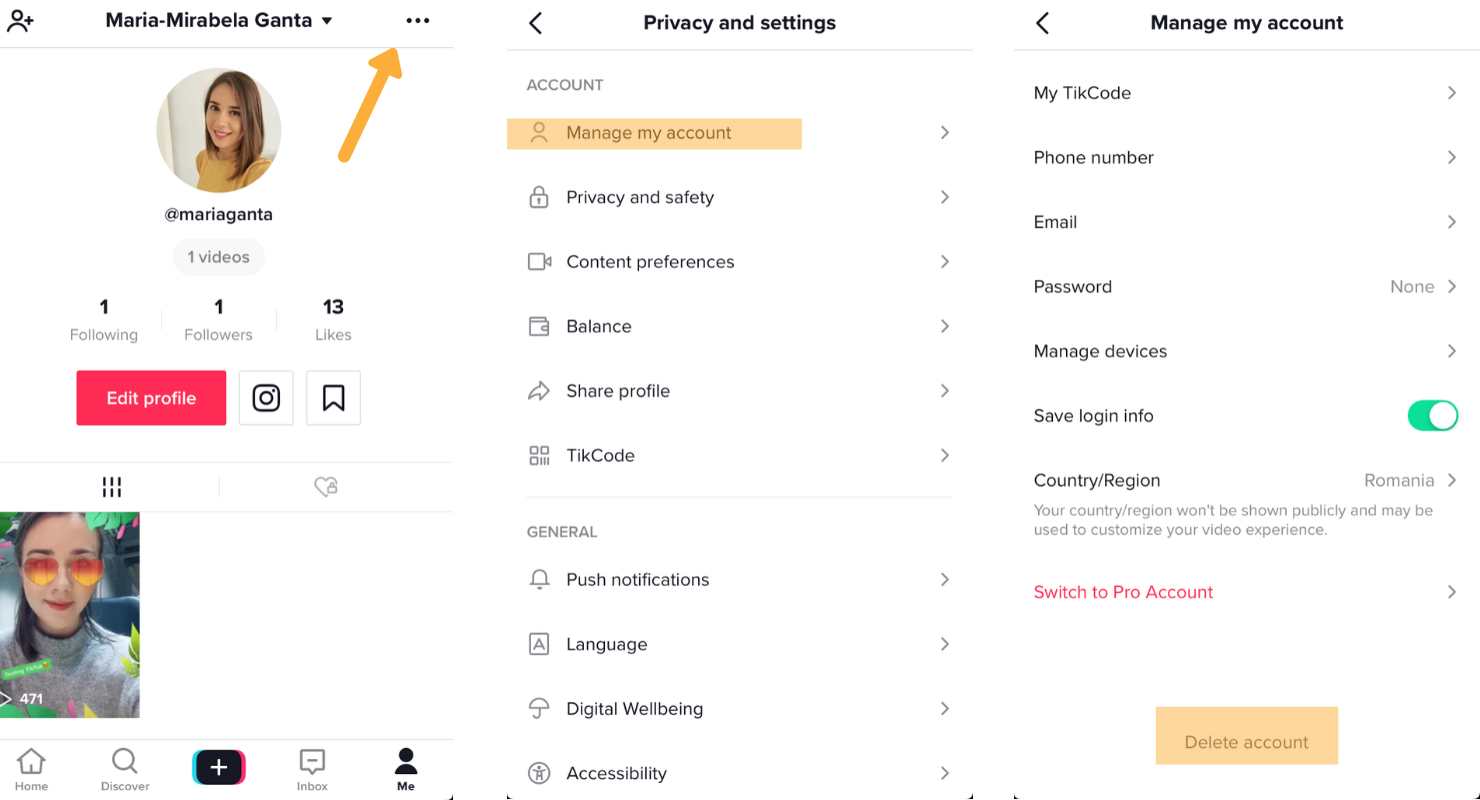 Delete a TikTok account