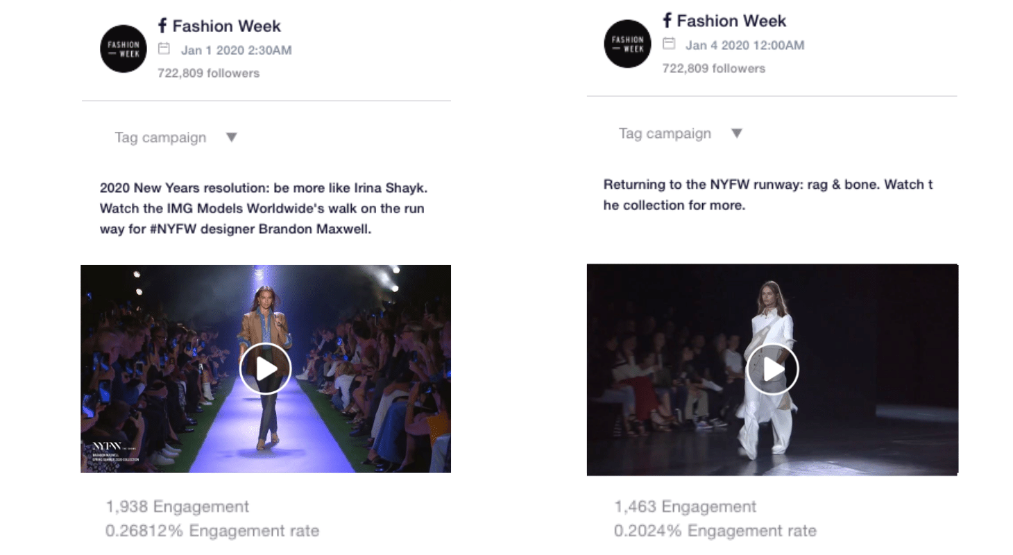 Fashion Week posts on Facebook