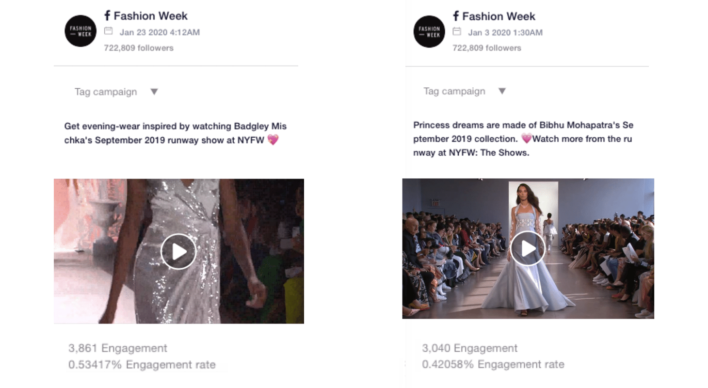 Fashion Week Facebook posts