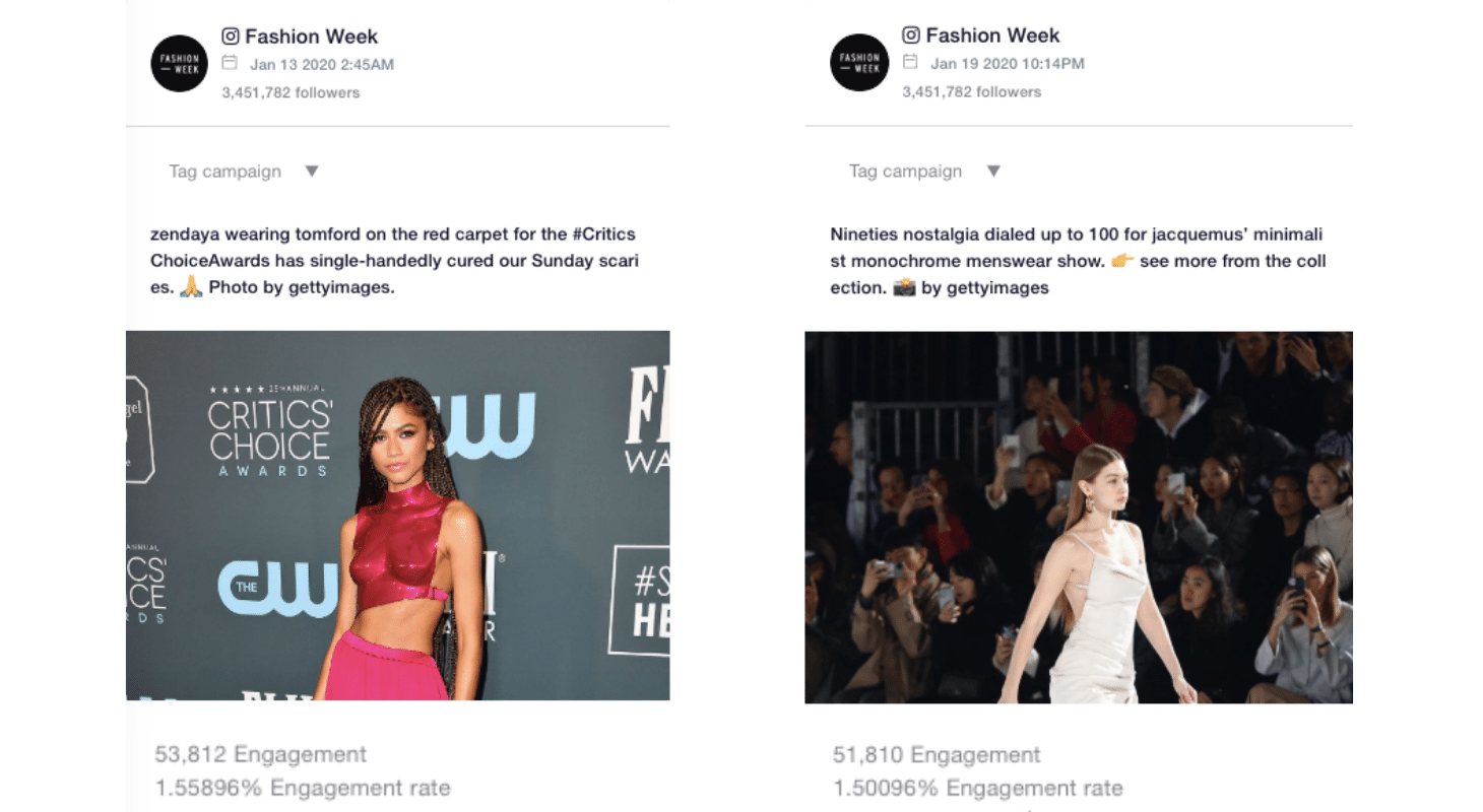 Fashion Week Instagram top posts