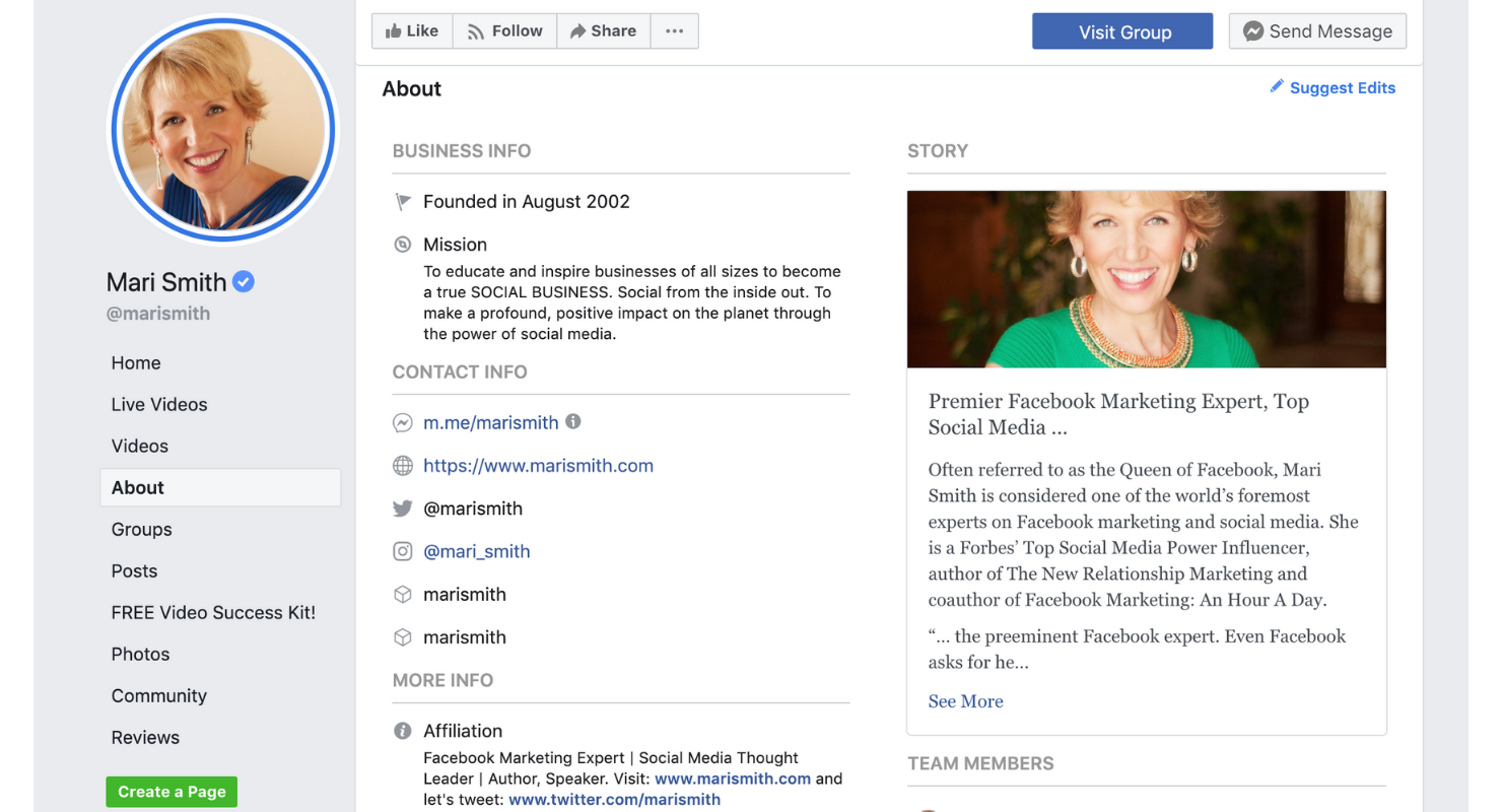 How your page info should look like
