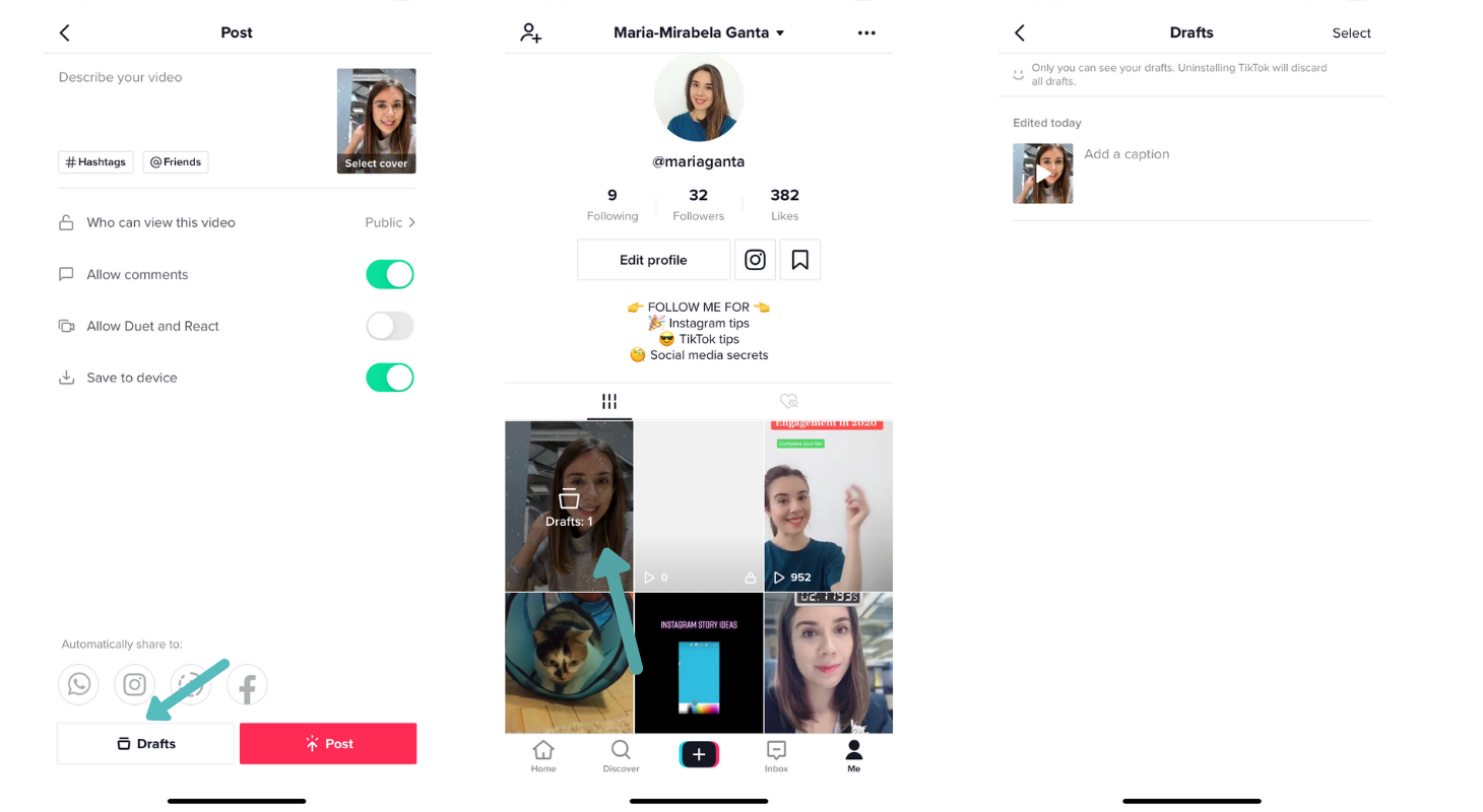 Save a TikTok video to draft