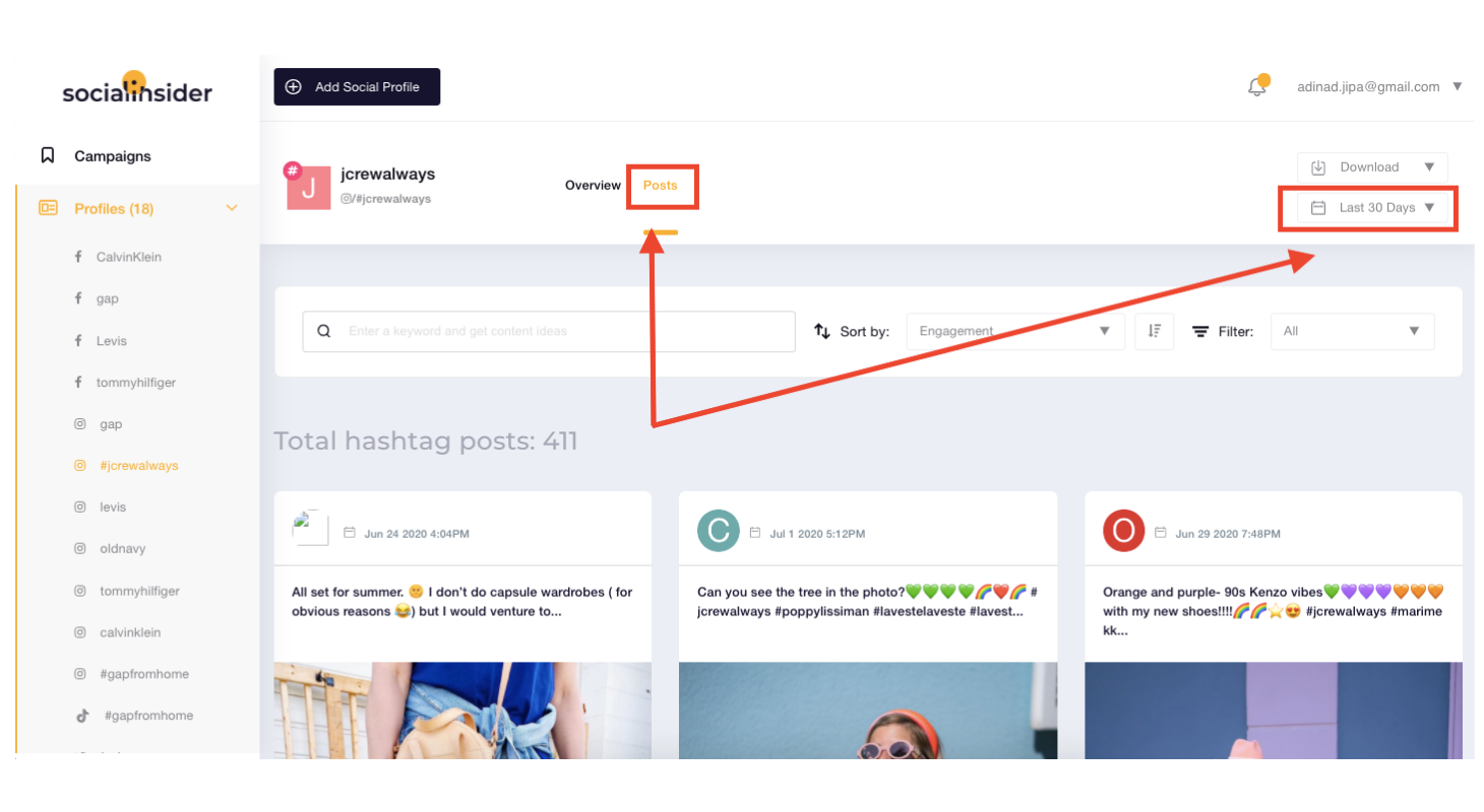 A list of posting with the hashtag you are looking for