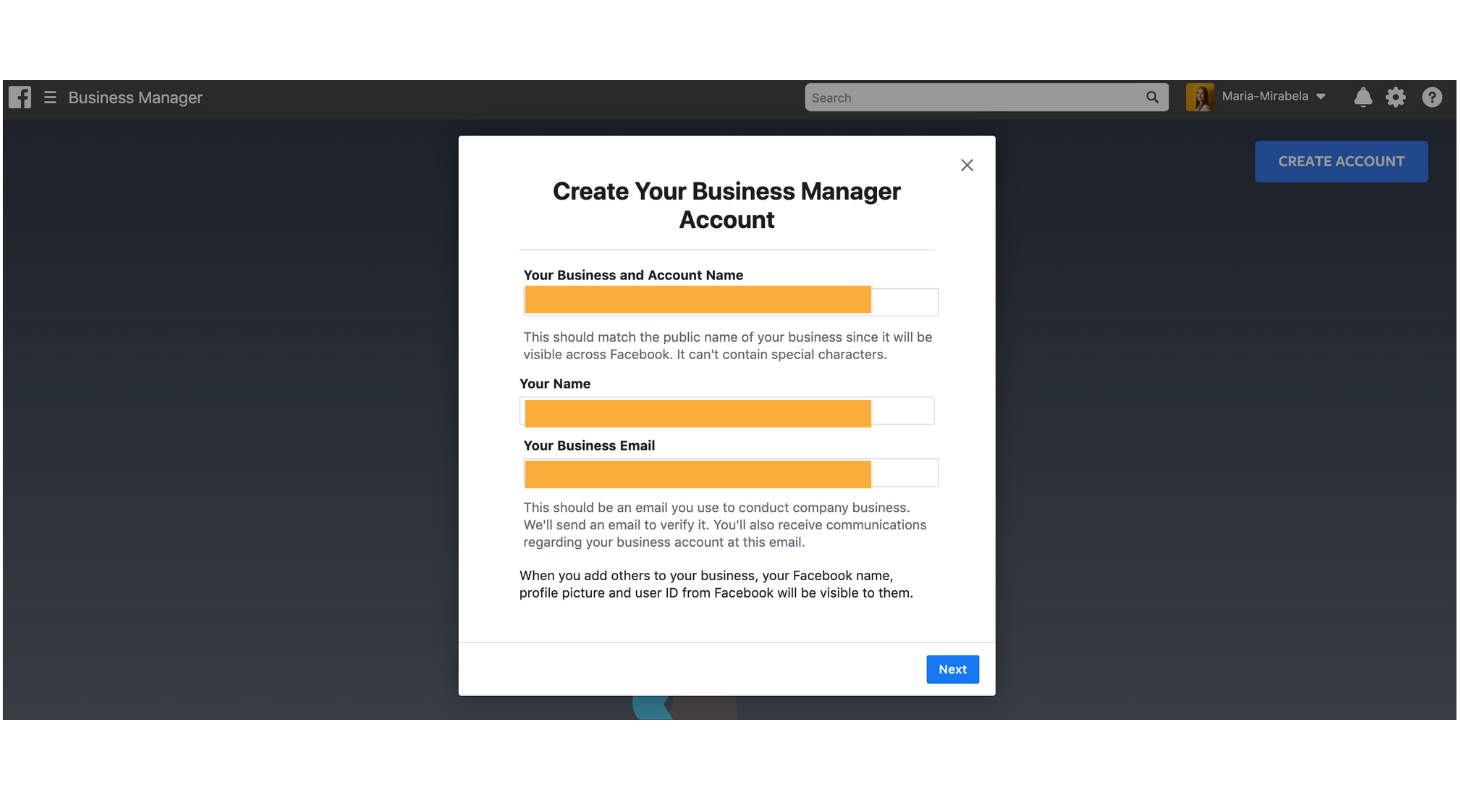 Create your business manager account