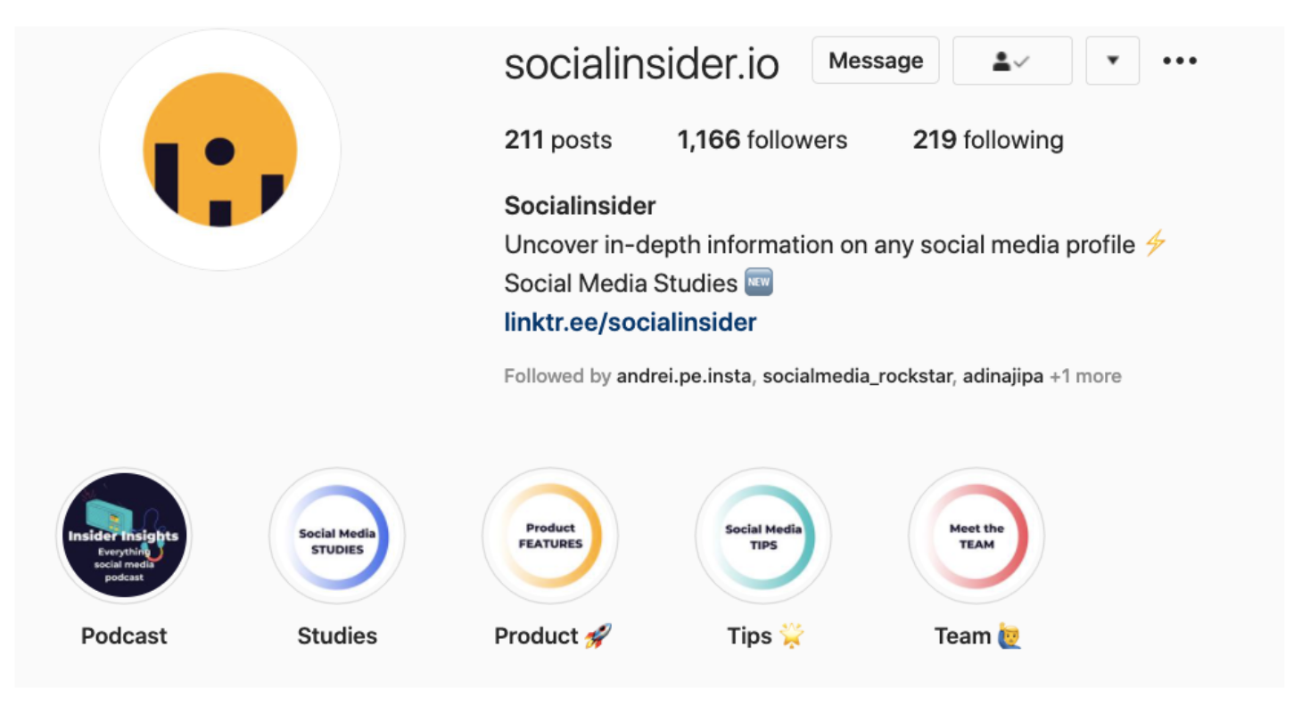 Instagram business account information